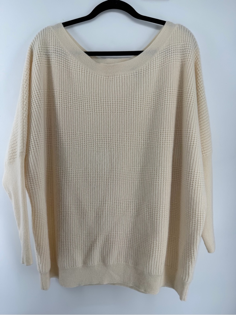 Studio Park Womens 1X Sweater White Cream 100% Cashmere Waffle Knit Plus Size⁠